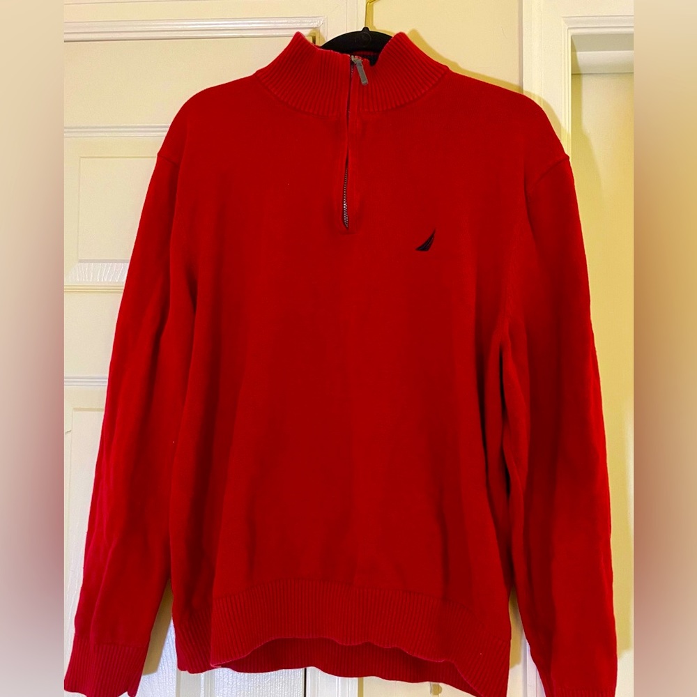 Nautica Red Knit Half Zip Sweater. Sz XL
